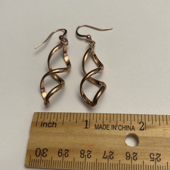 Twisted Swirl Copper Tone Drop Earrings - Picture 6 of 8